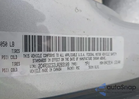 2018 Dodge Grand Caravan Sxt из США, поврежденный, VIN 2C4RDGCG3JR283109